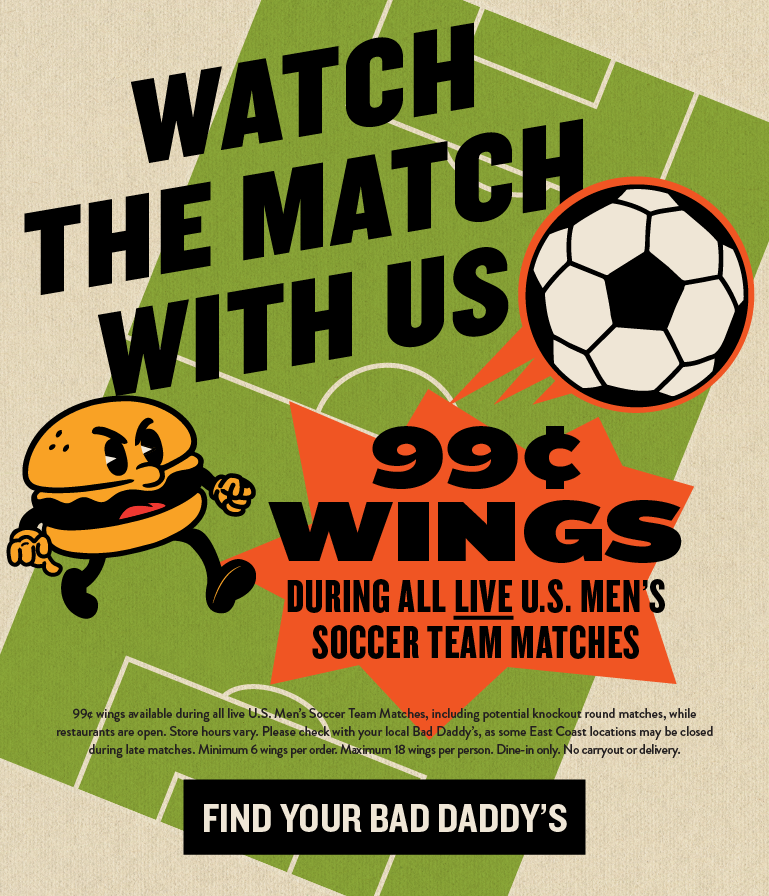 Watch the US Men's Soccer | $0.99 Wings and Draft Beer Specials